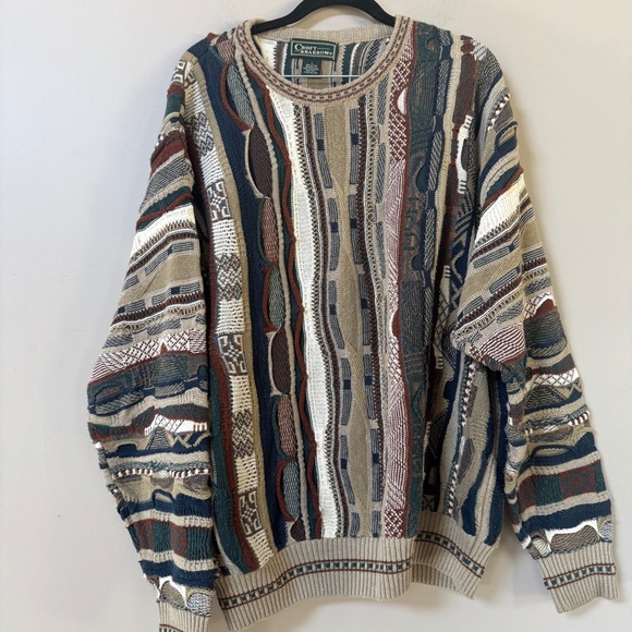 Croft & Barrow 3D round-neck Coogi-style pullover sweater neutral brown Large - Picture 2 of 8